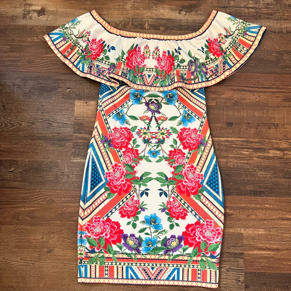 Colorful Off-the-Shoulder Cocktail Dress